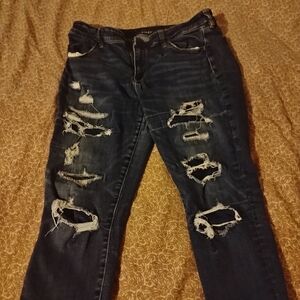 American Eagle Outfitters Dark Blue Distressed Skinny Jeans